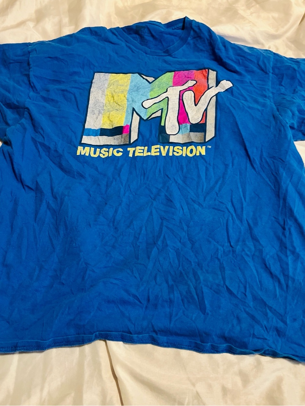 MTV VTG Promo Bright Blue Tee with Multicolor Logo  Size 2XXL